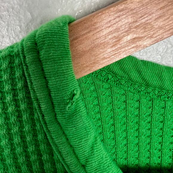Offline By Aerie Medium Bright Green Waffle Thermal Henley Long Sleeve Shirt - Picture 9 of 10